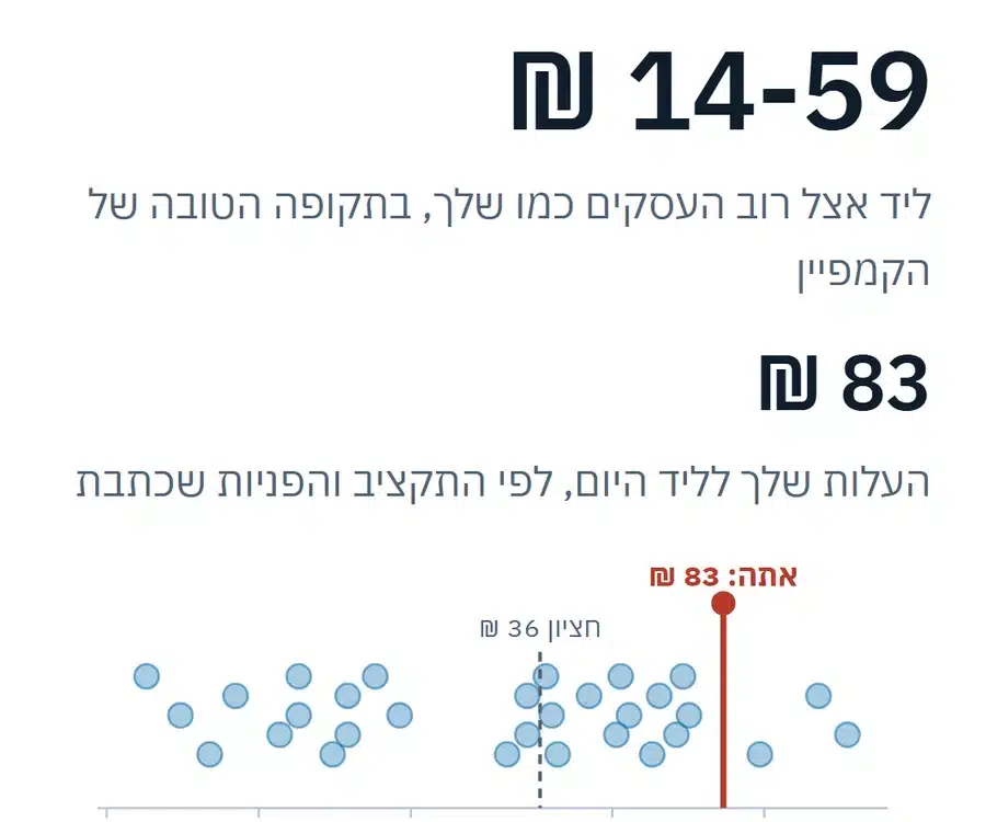 צילום מסך מפרק 1, טווח העלות לליד מול קייסים אמיתיים, דוגמה